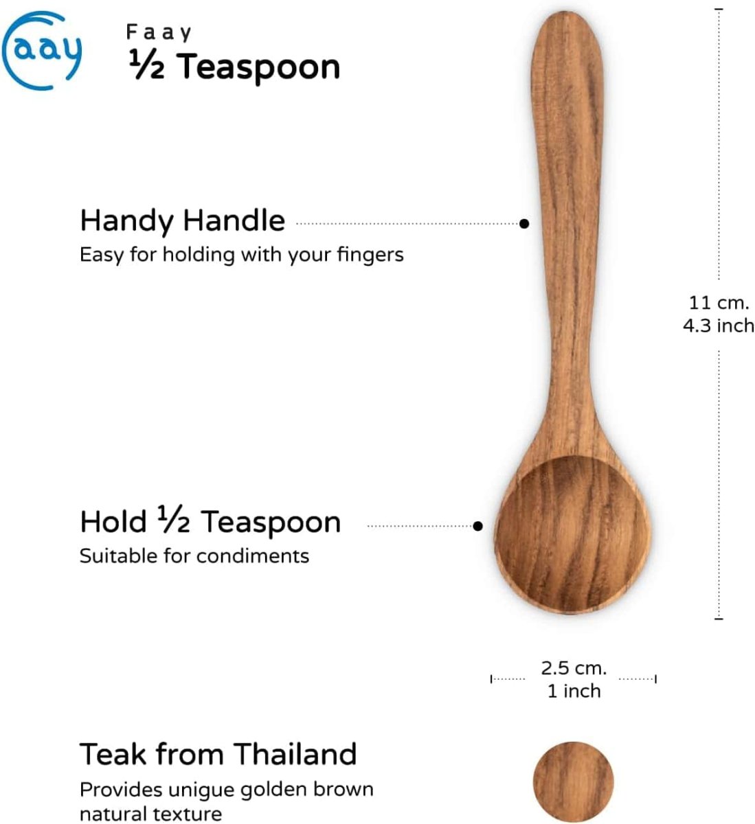 Mini Seasoning – Condiment Teak Spoons (1/2 Tea – Spoon x 3) - Image 5