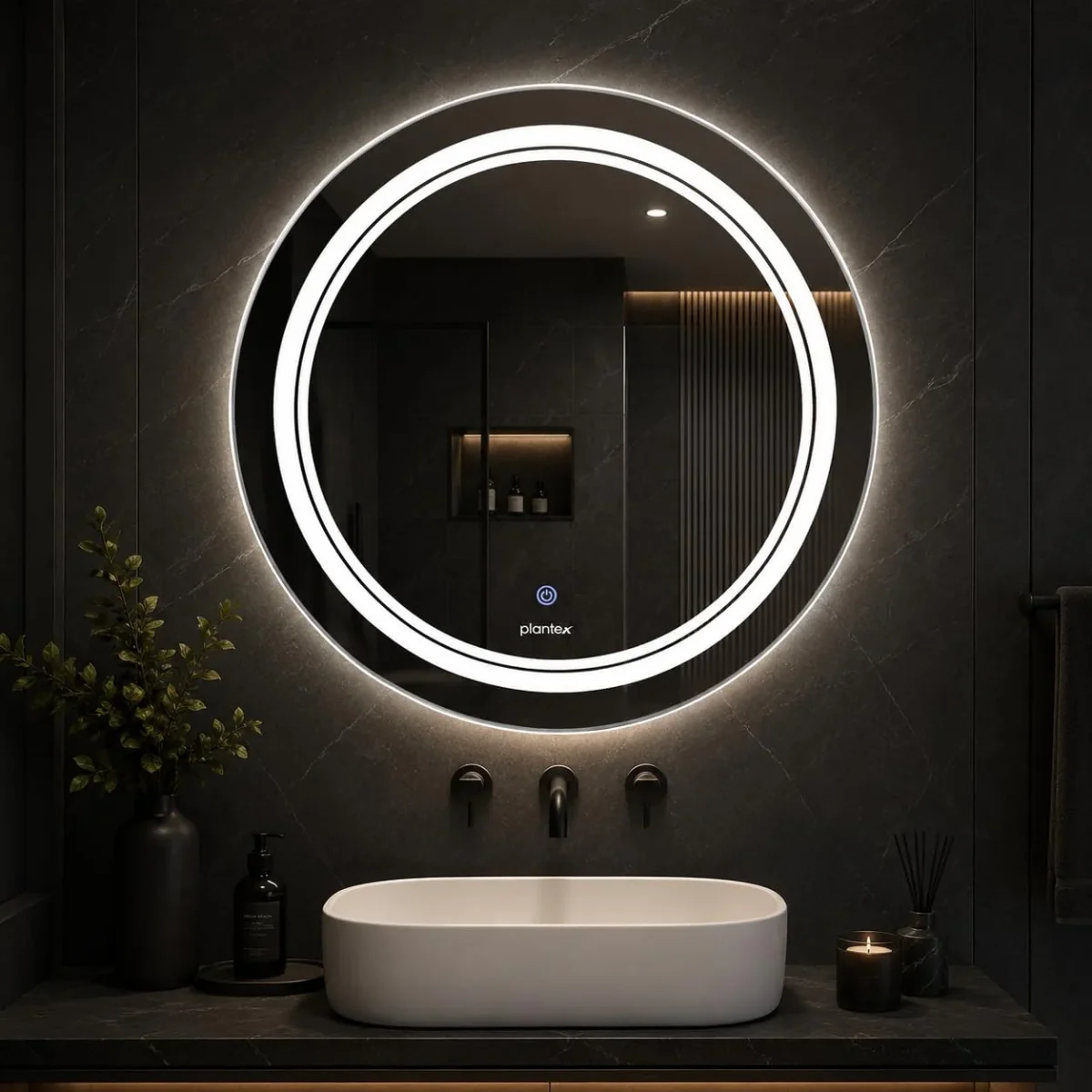 Plantex Glass Mirror With Light With 3 Tone/Touch Wall Mount Mirror For Bedroom/Dressing Room/Living Room - Round Shape (24 Inch), White - Image 2