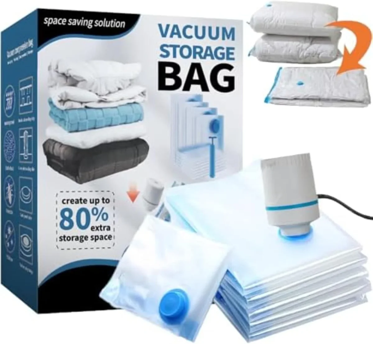 enem Vacuum Bags For Clothes With Pump | Pack of 8 (2 Jumbo, 2 Large, 2 Medium, 2 Small) | Travel Vacuum Bags For Clothes | Wardrobe Organizer For Storage | 1 Year Warranty from enem - Image 3