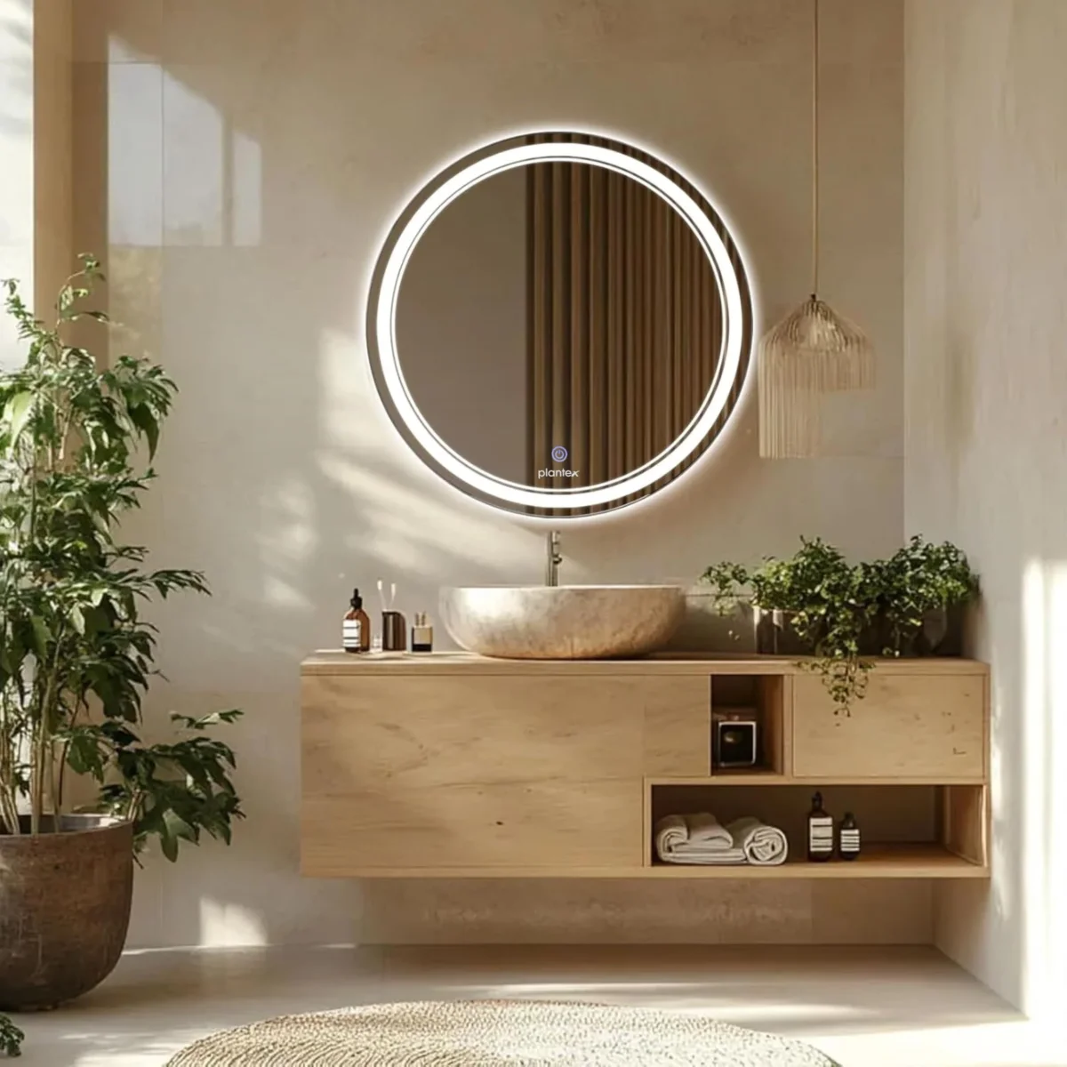Plantex Glass Mirror With Light With 3 Tone/Touch Wall Mount Mirror For Bedroom/Dressing Room/Living Room - Round Shape (24 Inch), White - Image 4