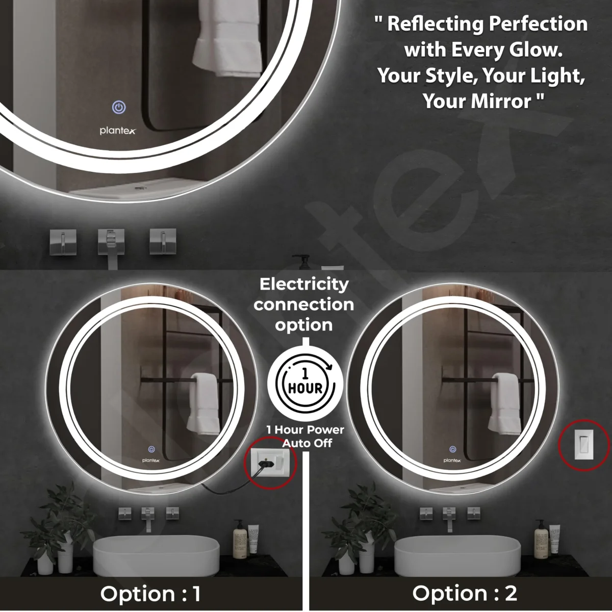 Plantex Glass Mirror With Light With 3 Tone/Touch Wall Mount Mirror For Bedroom/Dressing Room/Living Room - Round Shape (24 Inch), White - Image 8
