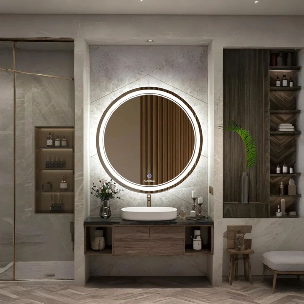 Plantex Glass Mirror With Light With 3 Tone/Touch Wall Mount Mirror For Bedroom/Dressing Room/Living Room - Round Shape (24 Inch), White - Image 7