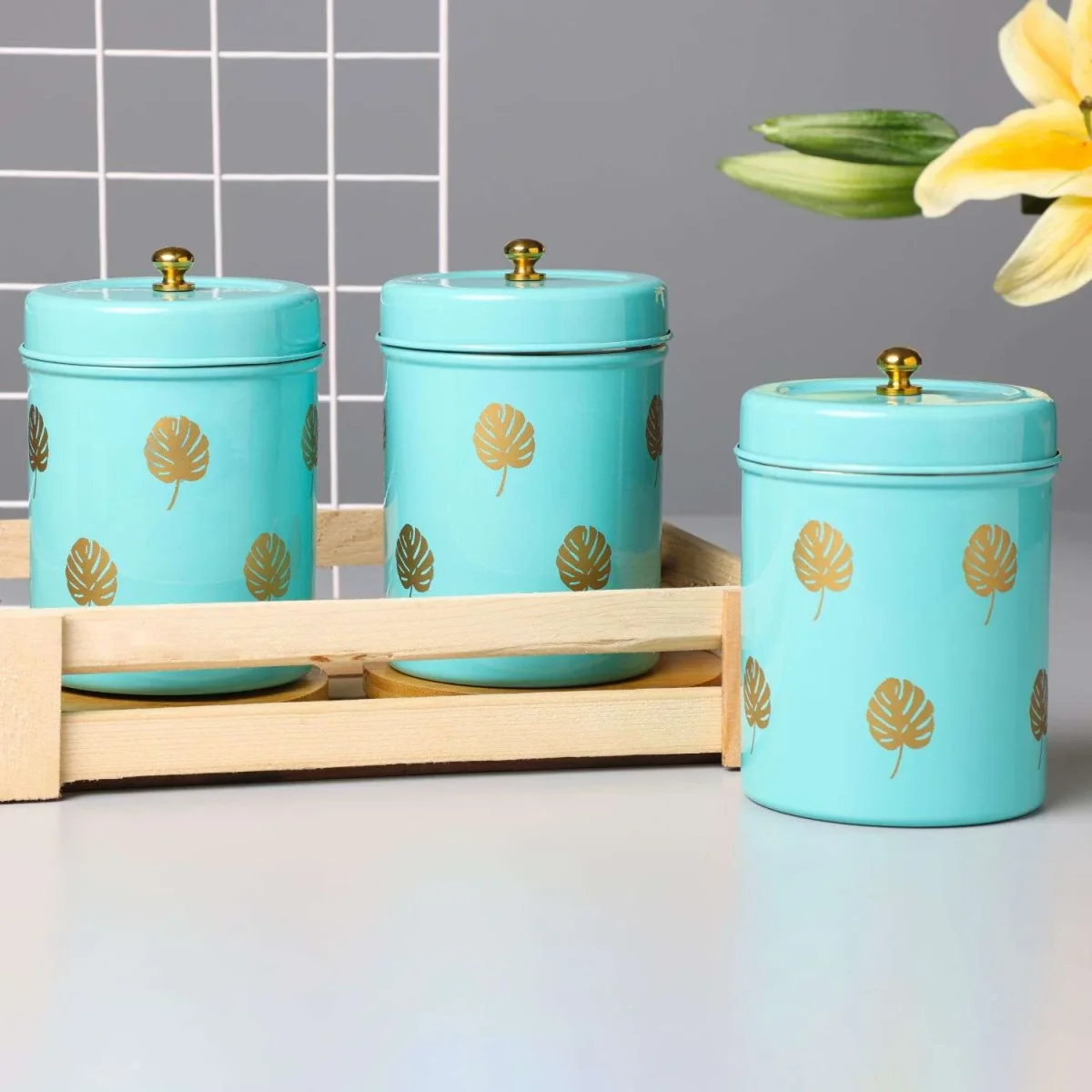 Dudki Stainless Steel Canister Set of 3 | Stainless Steel Storage Box Aqua - Image 9
