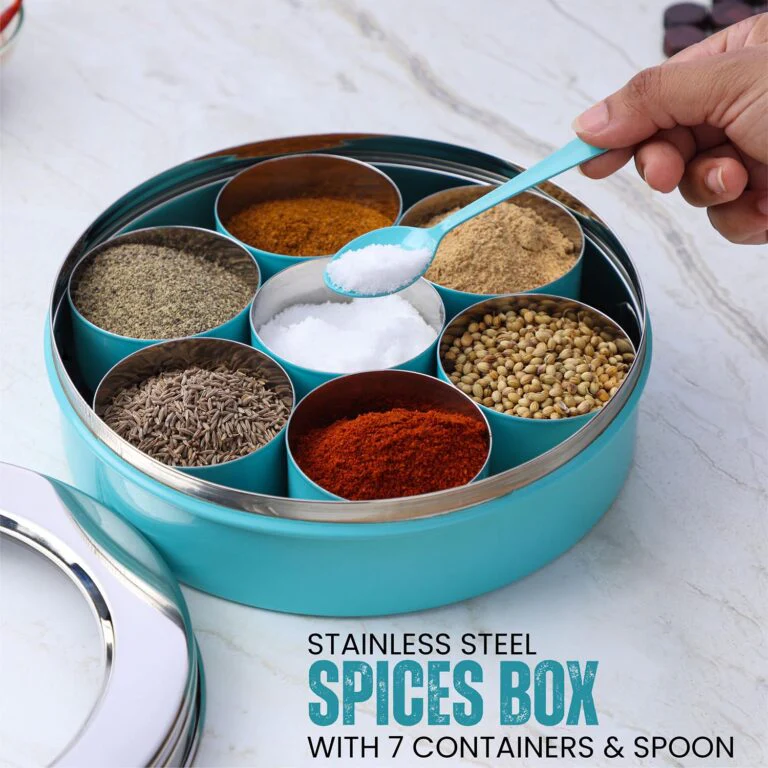 Dudki 7 in 1 Stainless Steel Masala Dabba / Spice Box Aqua - Image 7