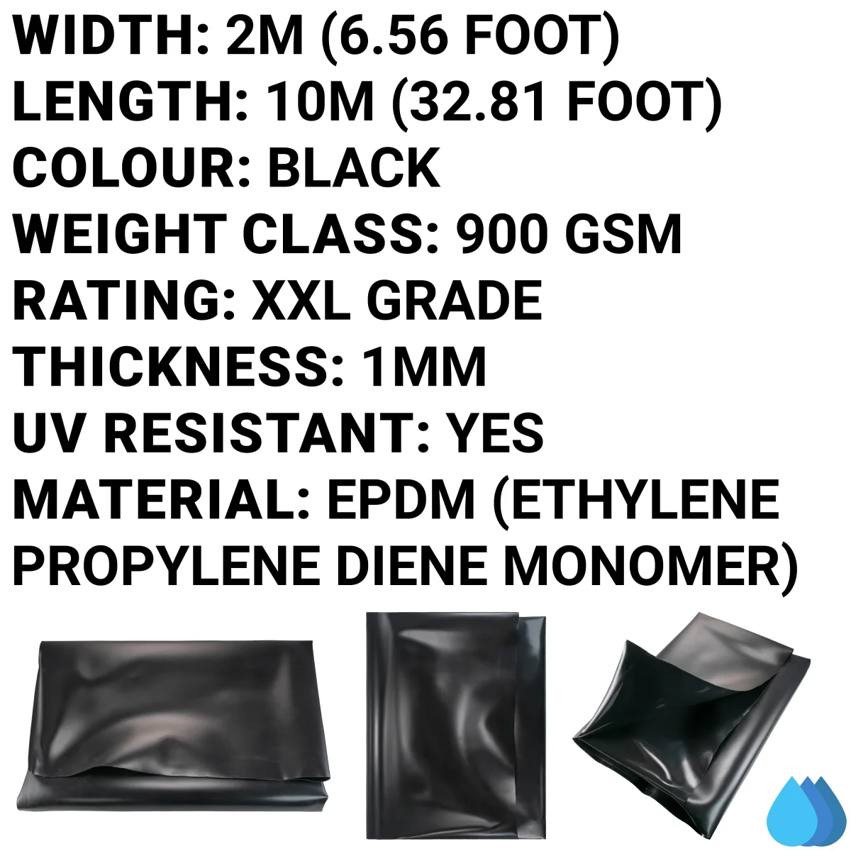 2m x 10m EPDM Rubber Pond Liner, 900 GSM - Image 3