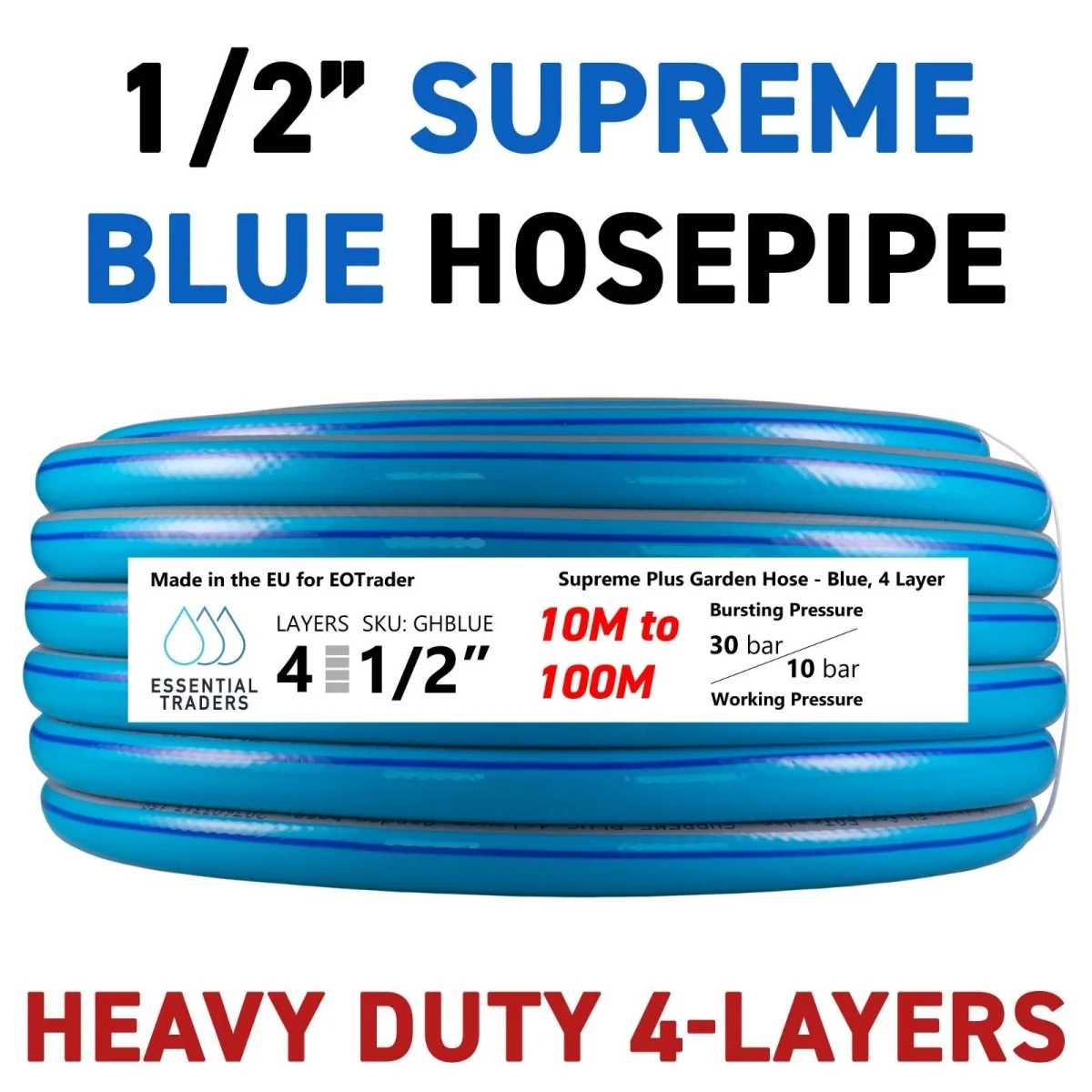 1/2" Blue Supreme+ Garden Hose Pipe, 4-Layer - Image 3